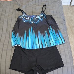 Blue and Black Tankini Set Sz Xl